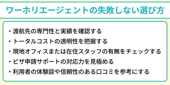 ワーホリエージェントの失敗しない選び方のイラスト