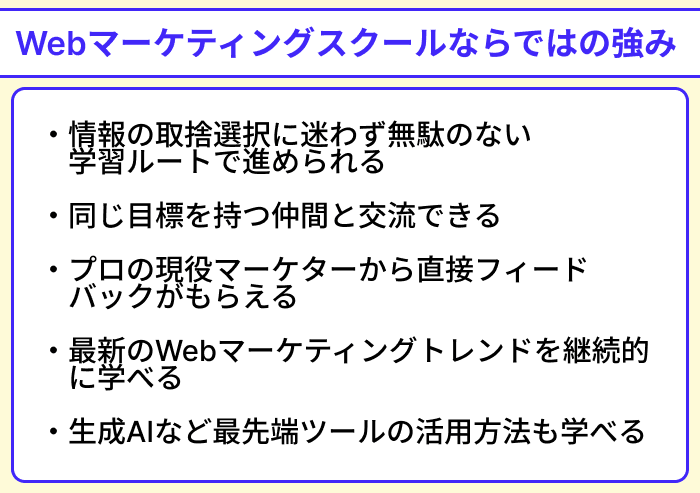 Webマーケティングスクールならではの強みのイラスト